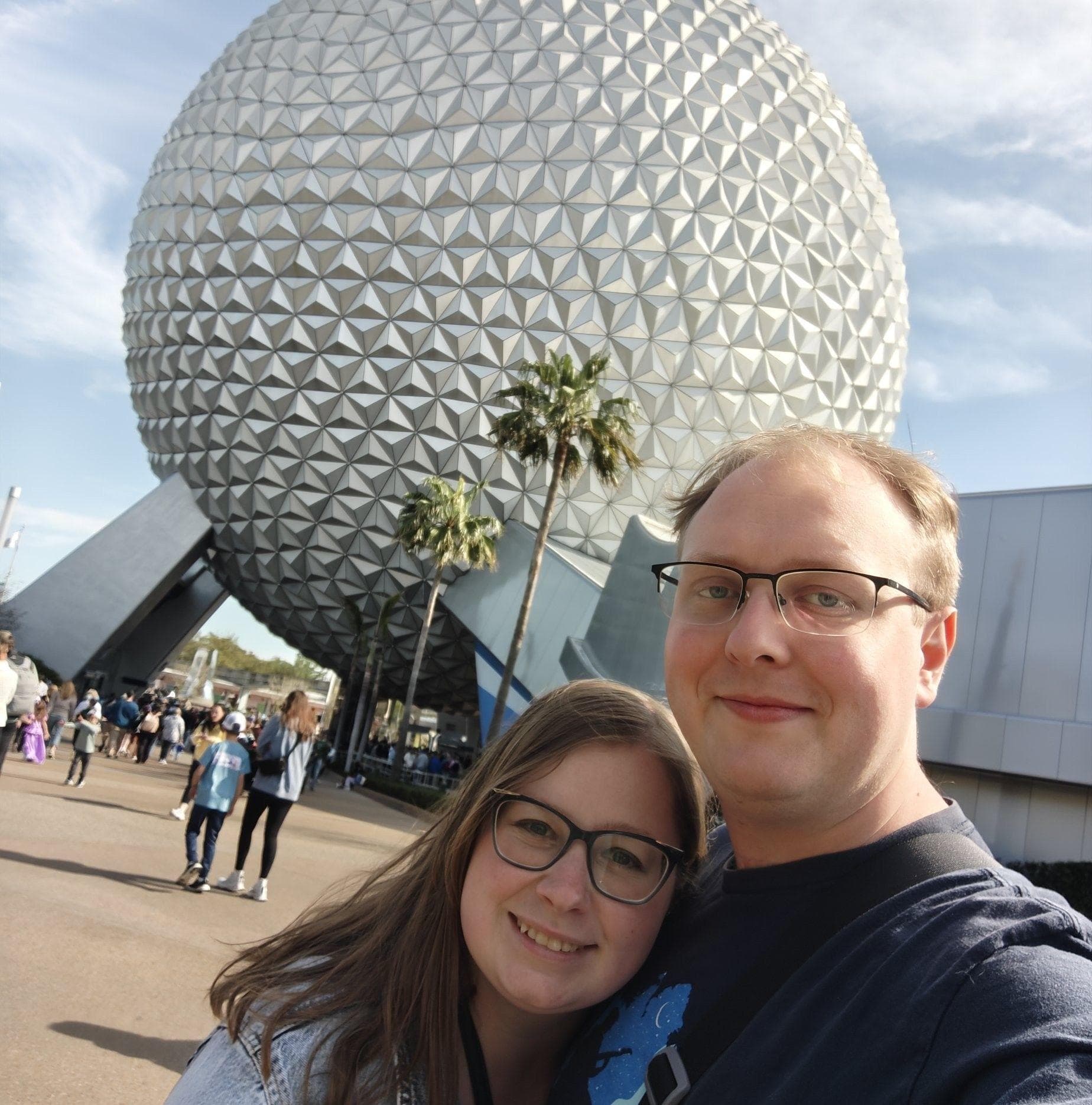 Jacob and Felicia at Epcot (in front of the EPCOT ball)